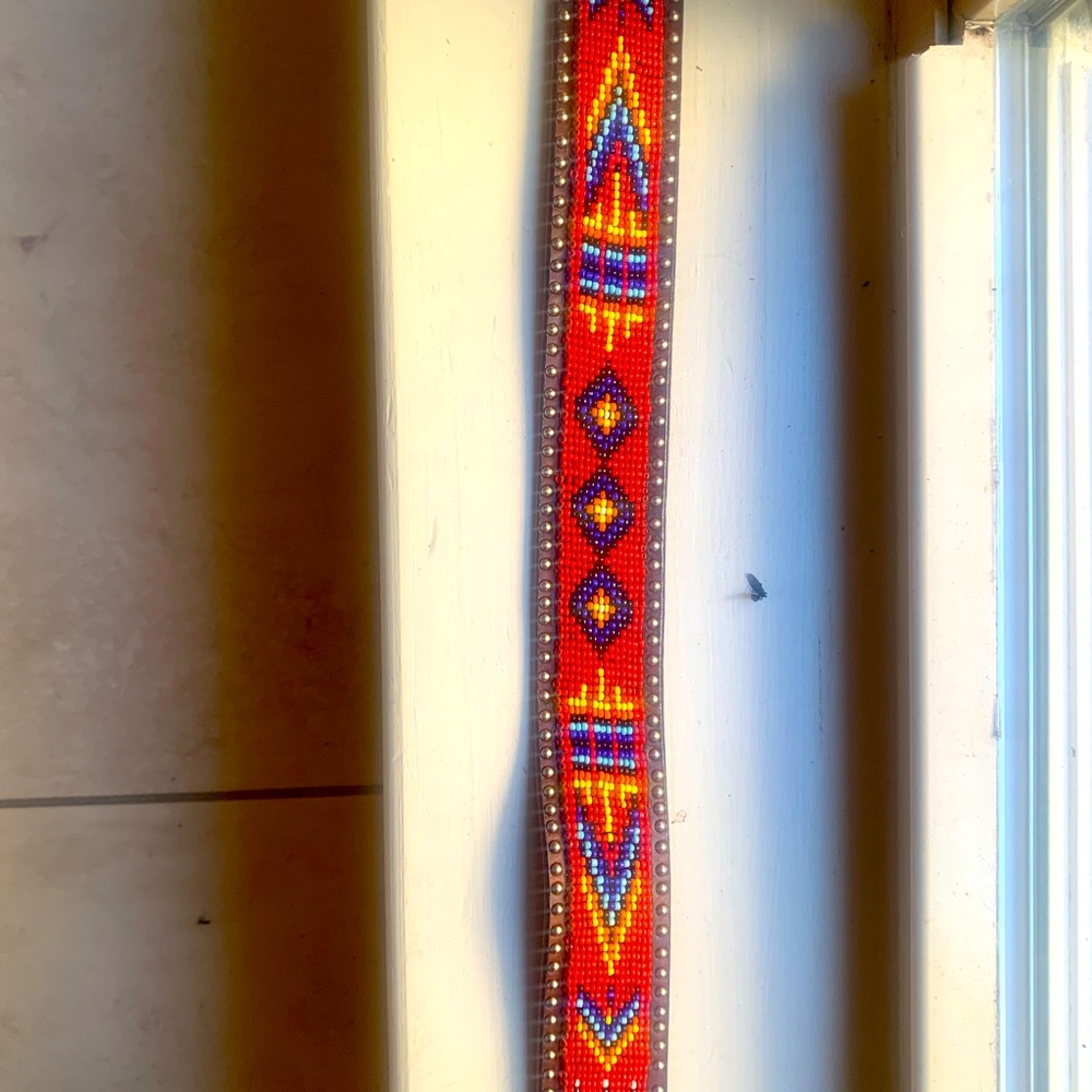 100% leather handmade beaded belt- Indian reservation in Arizona 1994.